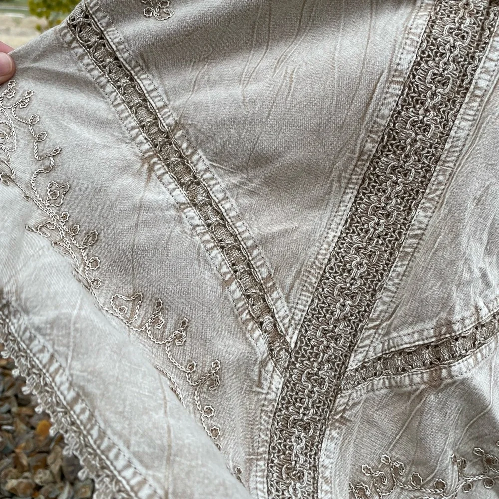 Vintage Coline Y2K fairycore Gypsy beige viscose embroidered drop waist dress - Picture 7 of 14